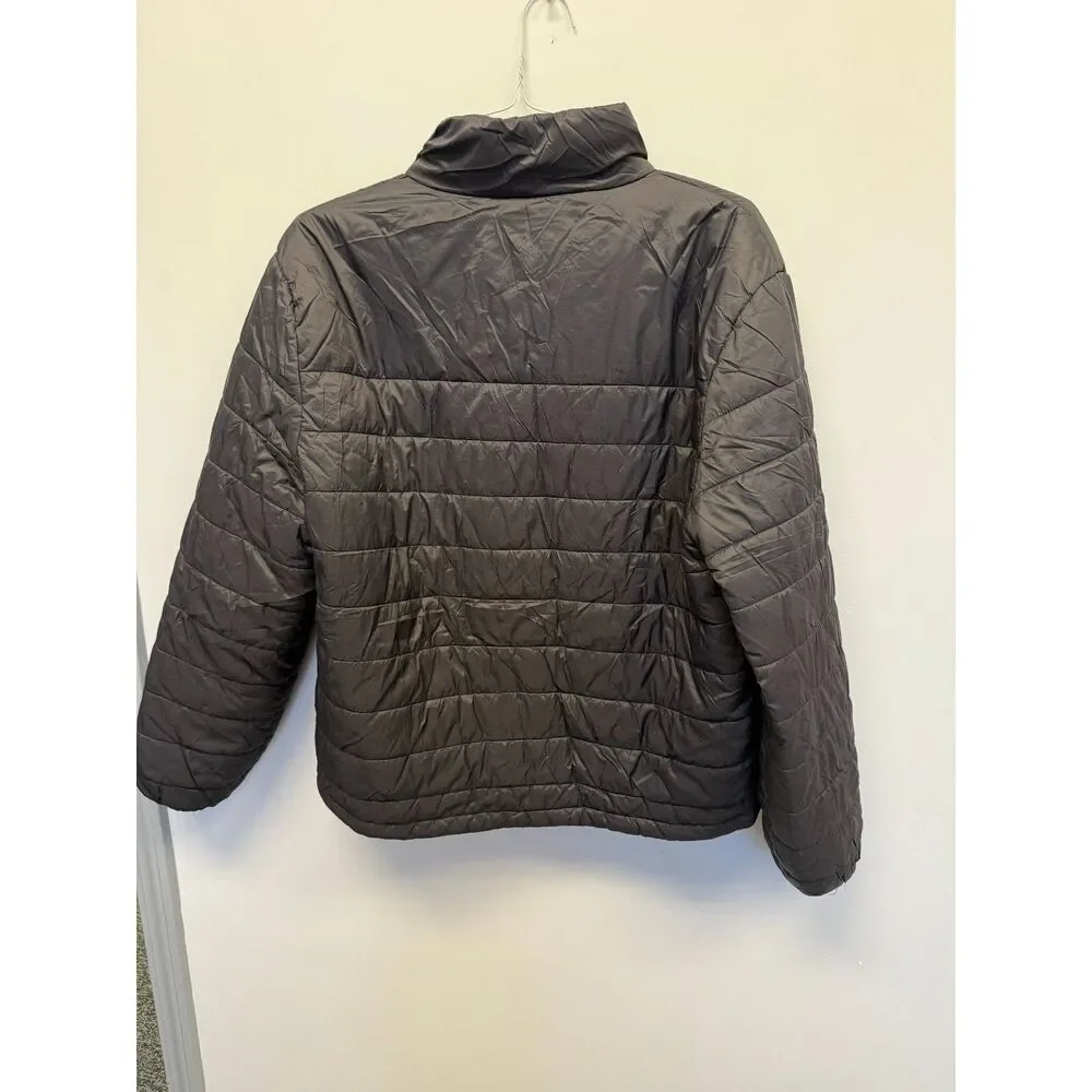 True Religion Puffer Jacket Mens M Black Full Zip Quilted Horseshoe Logo Coat